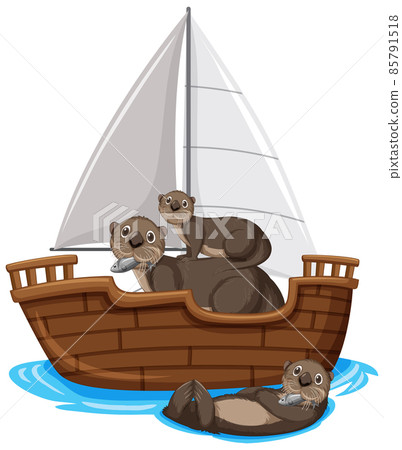Otters on a ship in cartoon style 85791518