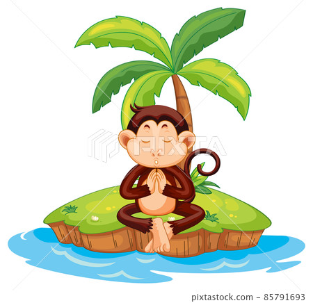 Meditating monkey cartoon character on isolated island Meditating monkey cartoon character on isolated island 85791693