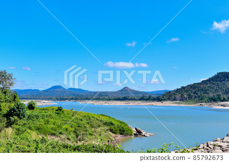 Amazing landscape nature in view of the Mekong River. Amazing landscape nature in view of the Mekong River. 85792673