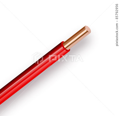 Flexible electrical copper cable isolated on white background. cable with red colored Stranded insulation. Close-up section. Power wire. Vector illustration Flexible electrical copper cable isolated on white background. cable with red colored Stranded insulation. Close-up section. Power wire. Vector illustration 85792956