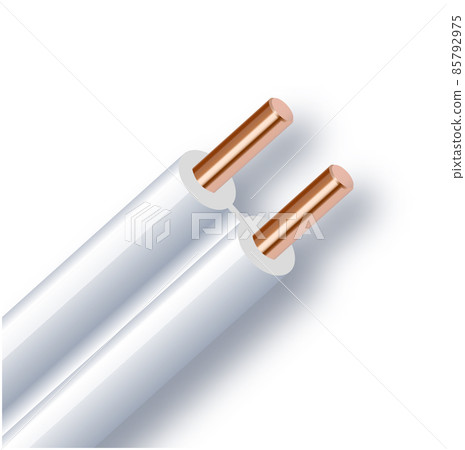 Flexible two-wire electrical copper cable isolated on white background. Copper multicore cable with double color insulation. Close-up of the cross section. Power wire. Vector illustration Flexible two-wire electrical copper cable isolated on white background. Copper multicore cable with double color insulation. Close-up of the cross section. Power wire. Vector illustration 85792975