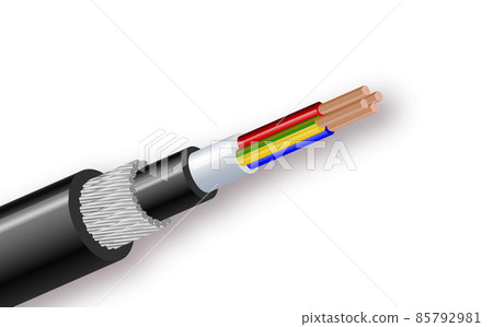 Fiber optic tight buffered cable structure isolated on white background. Vector realistic illustration. 85792981