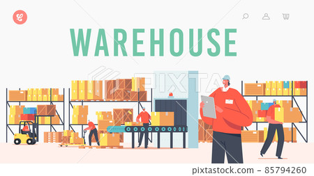 Warehouse Landing Page Template. Workers Characters Loading, Stacking Goods with Forklift. Accounting and Packing Cargo Warehouse Landing Page Template. Workers Characters Loading, Stacking Goods with Forklift. Accounting and Packing Cargo 85794260