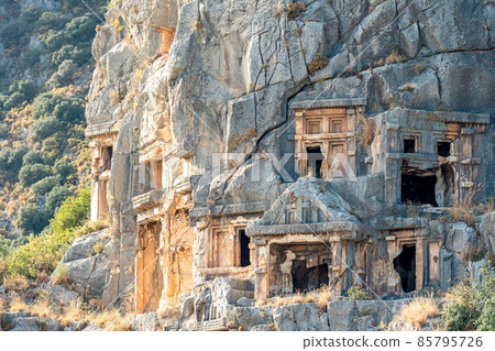 ancient tombs and crypts carved into the rocks in the ruins of Myra 85795726