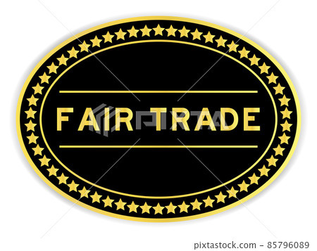 Black and gold color round label sticker with word fair trade on white background Black and gold color round label sticker with word fair trade on white background 85796089