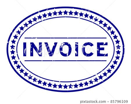 Grunge blue invoice word oval rubber seal stamp on white background 85796109