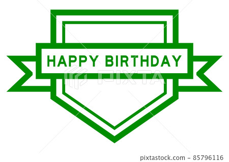 Vintage green color pentagon label banner with word happy birthday on white background 85796116