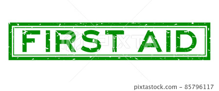 Grunge green first aid word square rubber seal stamp on white background Grunge green first aid word square rubber seal stamp on white background 85796117