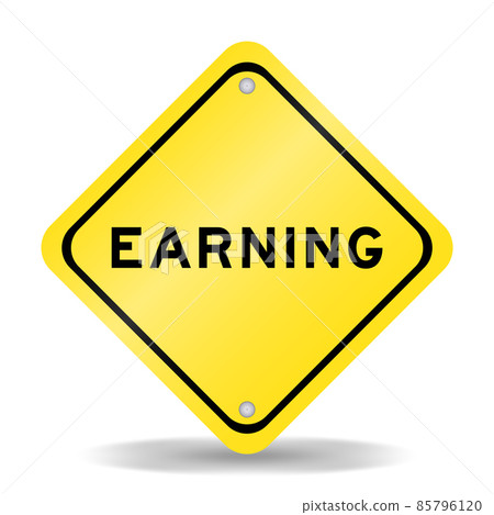 Yellow color transportation sign with word earning on white background Yellow color transportation sign with word earning on white background 85796120