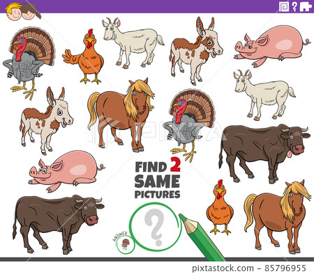 find two same cartoon farm animals educational task 85796955