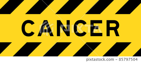 Yellow and black color with line striped label banner with word cancer 85797504