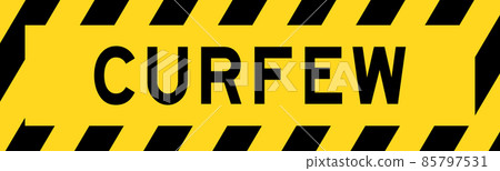 Yellow and black color with line striped label banner with word curfew Yellow and black color with line striped label banner with word curfew 85797531