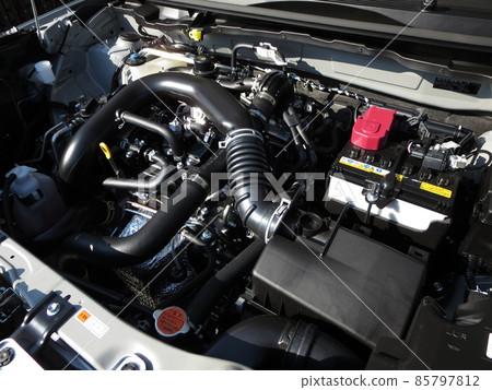 Engine room of a car with many parts 85797812