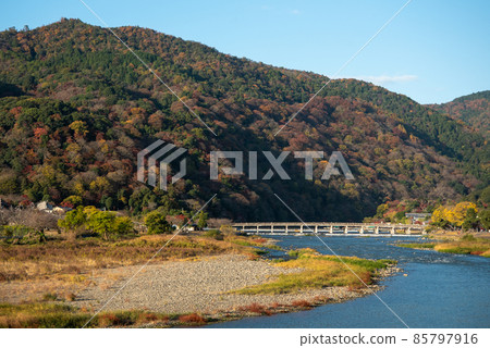Autumn leaves scenery of Togetsu Bridge in Arashiyama 85797916