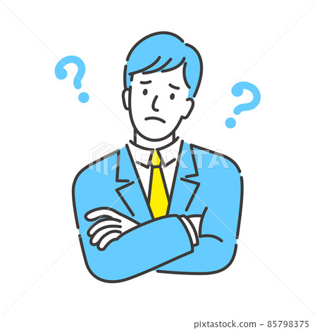 Illustration of a young businessman in a suit in a pose thinking with his arms crossed 85798375