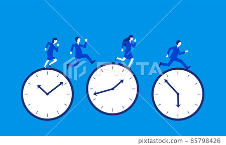 Many clocks and running business teams, labor concept illustrations, vectors Many clocks and running business teams, labor concept illustrations, vectors 85798426