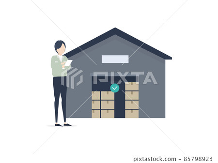 Illustration material of a man in work clothes to be inspected in a warehouse 85798923