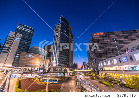 Kawasaki cityscape of Japan overlooking Kawasaki station square and Muza Kawasaki (night view) = January 8 85799419