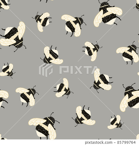 Bee pattern seamless in freehand style. Cute insect which extract honey on colorful background. Vector illustration for textile. 85799764