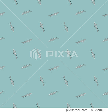 Lemon shark seamless pattern in scandinavian style. Marine animals background. Vector illustration for children funny textile. 85799815