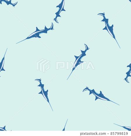 Saw shark seamless pattern in scandinavian style. Marine animals background. Vector illustration for children funny textile. Saw shark seamless pattern in scandinavian style. Marine animals background. Vector illustration for children funny textile. 85799819