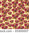Red and orange orchid with lines seamless pattern on dark purple Red and orange orchid with lines seamless pattern on dark purple 85800007
