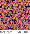 Pink and orange orchid with lines seamless pattern on dark purple Pink and orange orchid with lines seamless pattern on dark purple 85800008
