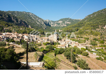 Beautiful view of Valldemossa, famous old mediterranean village of Majorca Spain. 85800817