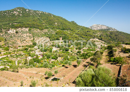 Beautiful view of Valldemossa, famous old mediterranean village of Majorca Spain. Beautiful view of Valldemossa, famous old mediterranean village of Majorca Spain. 85800818