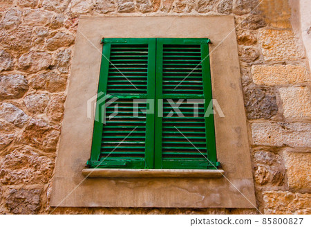 Beautiful window in Valldemossa, famous old mediterranean village of Majorca Spain. 85800827