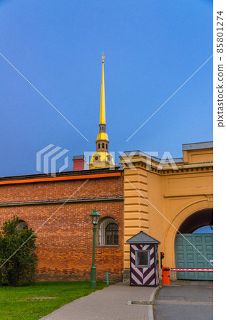Golden spire of Saints Peter and Paul Cathedral church 85801274