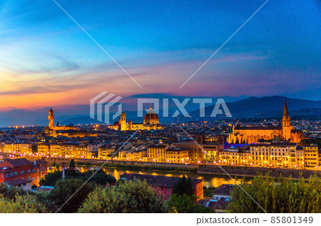 Top aerial panoramic evening view of Florence city 85801349