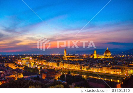Top aerial panoramic evening view of Florence city Top aerial panoramic evening view of Florence city 85801350