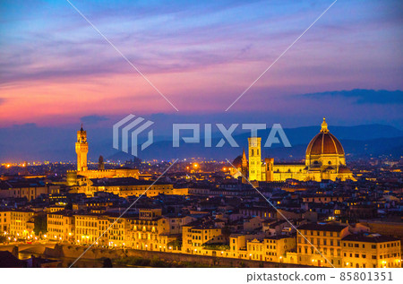 Top aerial panoramic evening view of Florence city Top aerial panoramic evening view of Florence city 85801351