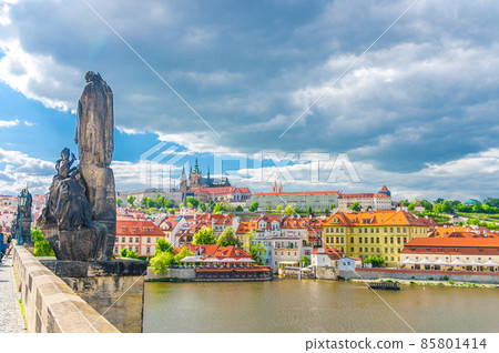 Saints Cyril and Methodius statue on Charles Bridge Karluv Most over Vltava river Saints Cyril and Methodius statue on Charles Bridge Karluv Most over Vltava river 85801414
