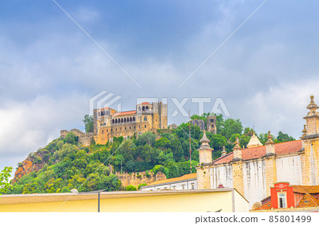 Castle of Leiria Castelo de Leiria medieval building with gothic arcade and bell tower on hill in historical city centre 85801499