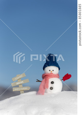 藍天和雪山雪人帶著藍色的帽子 85801885