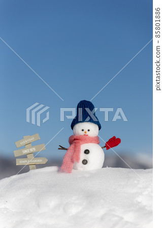 藍天和雪山雪人帶著藍色的帽子 85801886