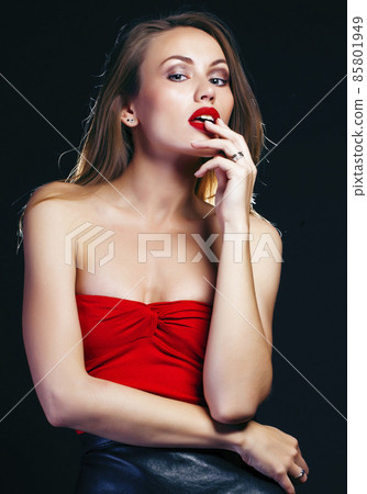 beauty rich woman with bright makeup wearing luxury jewellery on black background, fashion lady beauty rich woman with bright makeup wearing luxury jewellery on black background, fashion lady 85801949