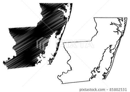 Worcester County, Maryland (U.S. county, United States of America, USA, U.S., US) map vector illustration, scribble sketch Worcester map 85802531