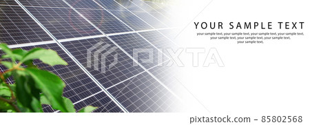 Solar panel, photovoltaics, alternative source of electricity. Solar panels in the garden of a modern villa. 85802568