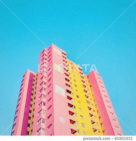 A Colorful Residential Building and Blue  85802852