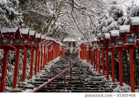 Kyoto City Snow Scenery Winter Kibune Shrine and Surrounding Scenery Kyoto City Snow Scenery Winter Kibune Shrine and Surrounding Scenery 85805406