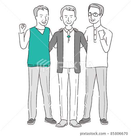 Hand-painted 1color 3 male senior guts pose whole body Hand-painted 1color 3 male senior guts pose whole body 85806670