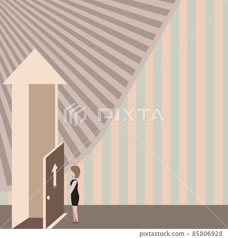Lady Standing Front Of Door Opening New Opportunities For Success. Business Woman Placing Forward Toward Entrance For Recent Advance In Career. 85806928