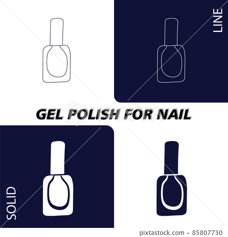 A bottle of nail polish. In lines and solid fill for dark and light backgrounds. Objects and materials for a beauty and fashion salon. Vector illustration. A bottle of nail polish. In lines and solid fill for dark and light backgrounds. Objects and materials for a beauty and fashion salon. Vector illustration. 85807730