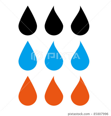 Water drops, sweat, flame icon set 85807996