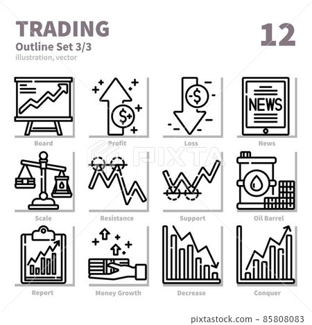 Trading icons set, Detailed Outline, vector and illustration set 3 85808083