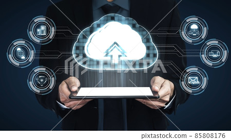 Cloud computing technology and online data storage for shrewd business network concept Cloud computing technology and online data storage for shrewd business network concept 85808176
