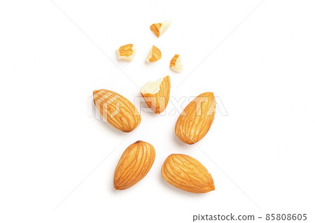 Almonds Top view isolated on a white background 85808605